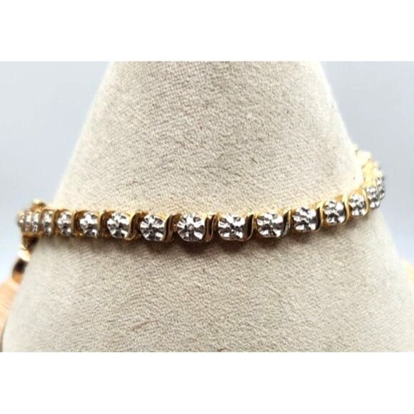 Gold Plated Sterling Silver CZ Tennis Bracelet With Dangle Heart Charm - Picture 6 of 6